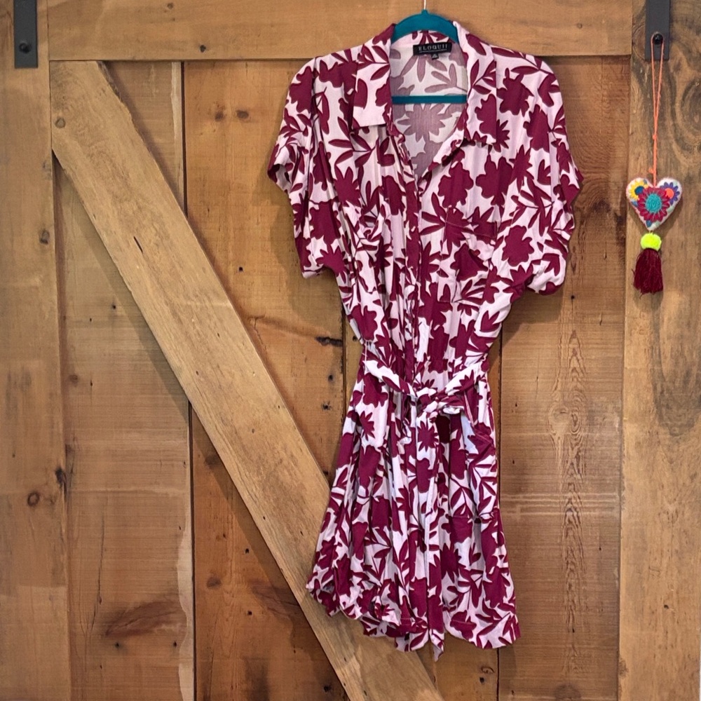 Eloquii Wine and White Short Floral Wrap Dress